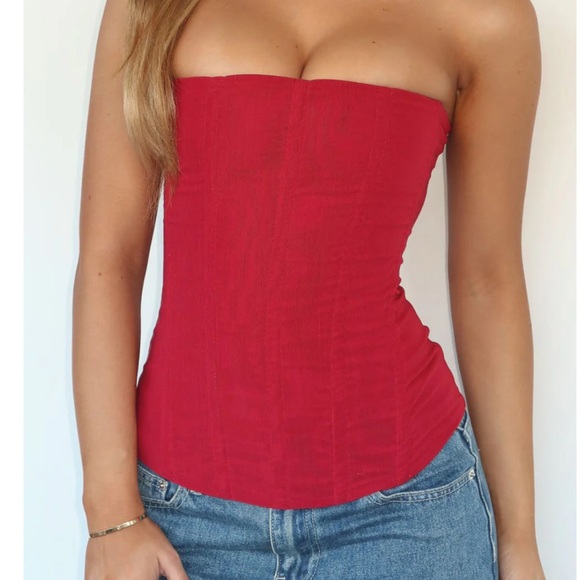 White Fox Boutique Tops - White Fox Boutique Strapless Red Corset Camisole